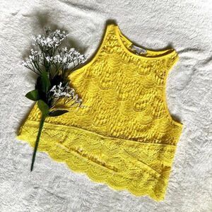 Charlotte Russe Yellow Lace Crop Top - XS